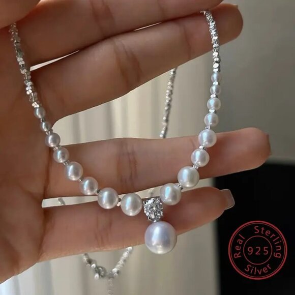 925 SterlingSilver Freshwater Shell Freshwater Pearls Necklace Original Handmade - Picture 1 of 8